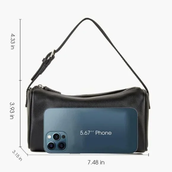 🆕Women Black Premium Full Grained Leather Crossbody Adjustable Strap Bag